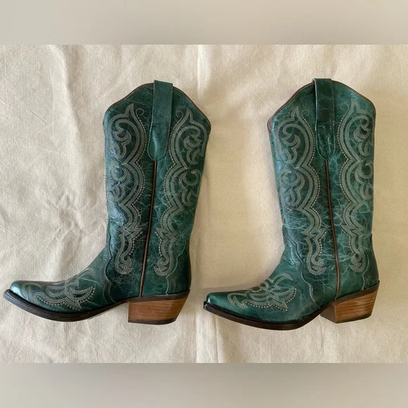 NWT Sterling River Boots Emerald Green Leather Embroidered Western Boots W11 - Picture 3 of 12